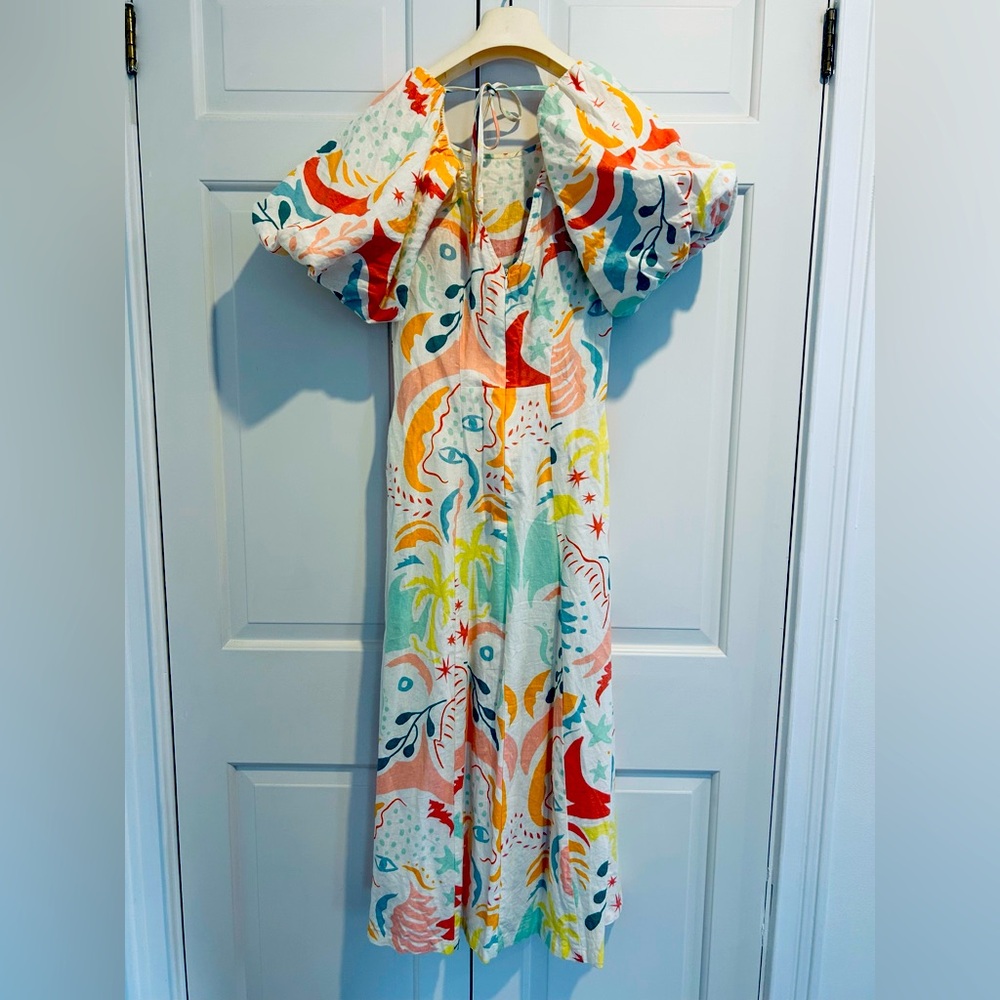 Oliver Bonas Puff Sleeve Linen Maxi Dress